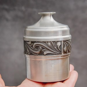Vintage Tobacco Box Small Storage Box Metal Bin Norwegian Pewter Trinket Box Mid Century Storage Jar with Lid Keepsake Box Day gift for Him