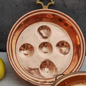 Antique Copper Egg Escargot Pan and Sieve Set of 2 Vintage French Style Farmhouse Decor Wall Hanging Cooking French Country Kitchen Wall Art