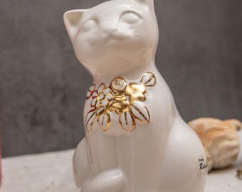 ヴィンテージ磁器製猫の置物 猫ママへのギフト 猫の像 猫好きの方への