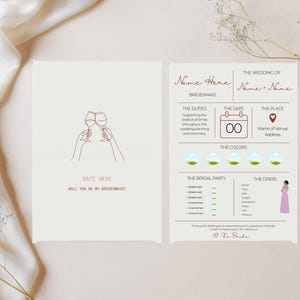 Modèle de toile de carte de proposition de demoiselle d'honneur modifiable - Design bohème chic - Téléchargement immédiat