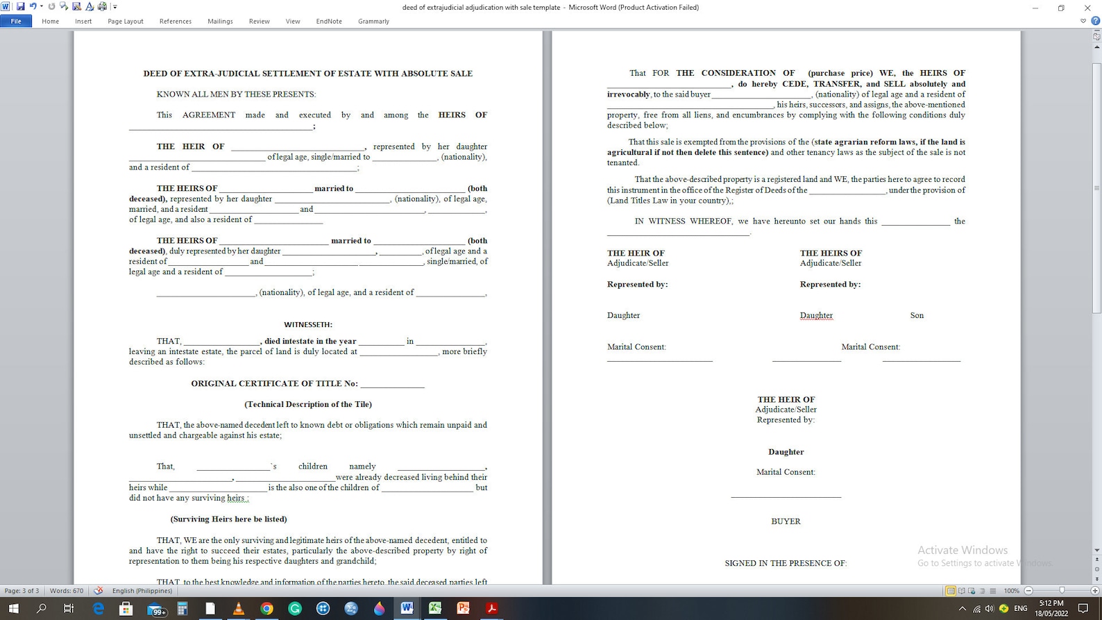 Deed of Extrajudicial Settlement With Absolute Sale template Etsy Australia