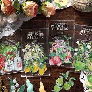 10 Floral and fruit Stickers set / Flower Waterproof Stickers/ laptop sticker, planner, vinyl, matte , cute , die cut