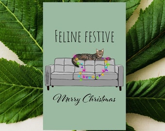 Christmas | Holiday Greeting Card | Feline Festive Cat | Digital Download