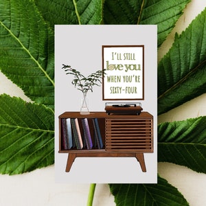 Anniversaire | Carte postale pour les fans de musique et de vinyles | Beatles | Beatlemania | Quatre fabuleux | Téléchargement numérique