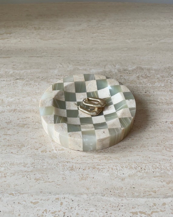 Checkered Travertine and Onyx Vintage Inspired Catchall / Ashtray