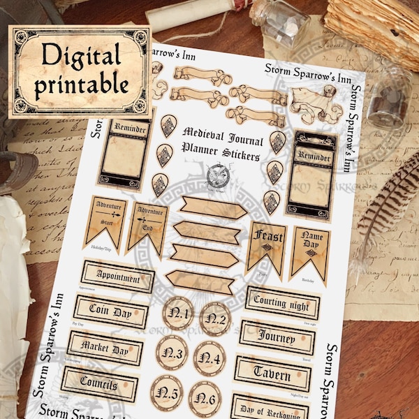 Medieval Journal Planner Digital Stickers