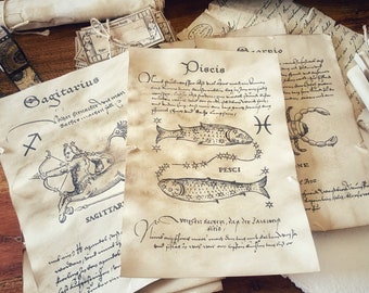 Astrology Zodiac Scrolls: Aged Celestial Prints