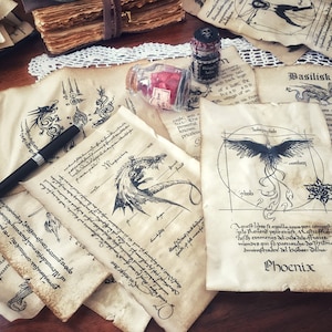 Aged Bestiary Pages: Magical Creature Scrolls