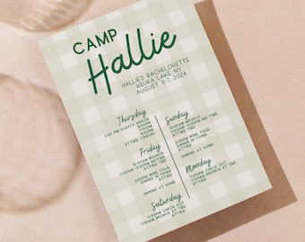 Gingham Summer Camp Bachelorette Party Invitation