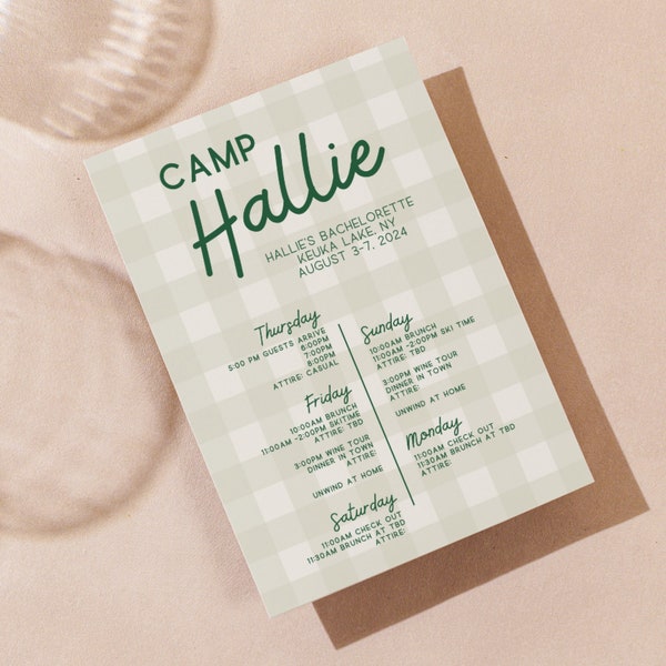 Gingham Summer Camp Bachelorette Party Invitation
