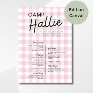 Pink Gingham Summer Camp Bachelorette Party Invitation
