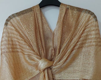 Wedding-Party Shimmer Metallic Shrug,Chic Gold Bridal Glitter Light Large Cape,Bridesmaid Modern Shoulder Wrap, Dupatta ,Shawl,Scarf