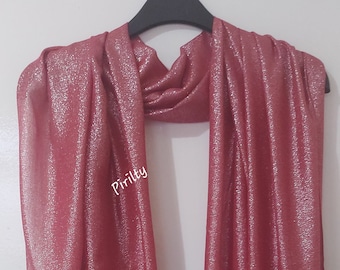 RED Shimmer Shrug,Celebration Party Cape,Bridal Lurex Thread Shawl,Fringe Trim Hijab,Bridesmaid Shoulder Wrap,Cherry Large Scarf,Shine Mesh