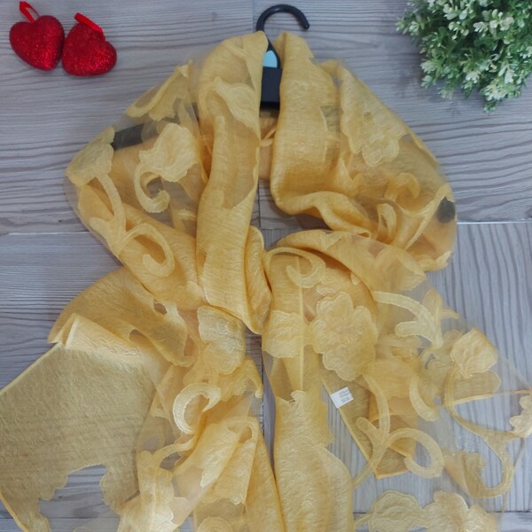 Mustard Floral Large Summer Shawl,Autum Wedding Party Soft Large Wrap,Engament-Bridesmaid Yellow Bolero,Bridal Light Long Wide Gift Cover-Up