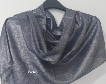 Navy Blue Shimmer Shrug,Wedding Party Cape,Bridal Lurex Thread Shawl,Fringe Trim Hijab,Bridesmaids Shoulder Wrap,Soft Large Scarf,Shine Mesh