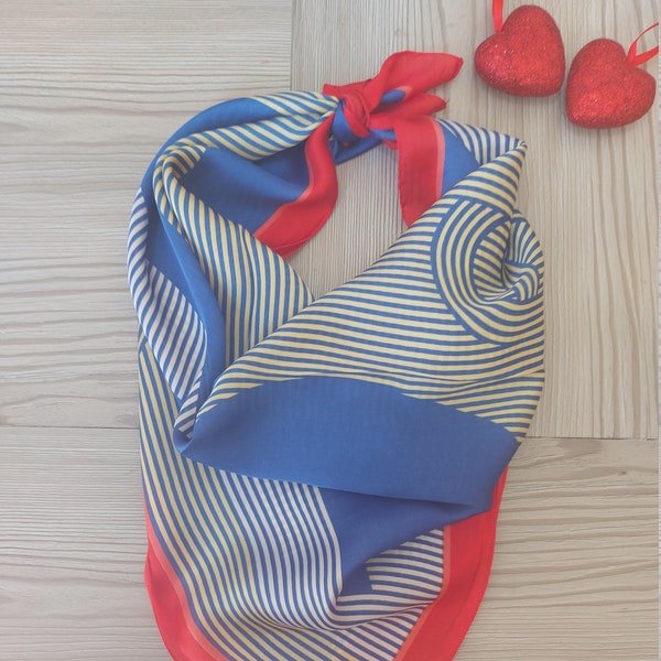 Red-Blue-White Neckerchief,Bright Colours Bag Charm,Hair/Head/Neck Foulard,Square Blue Thin Silky Tie,Hair Wrap/Bandana,Soft/Daily Scarf