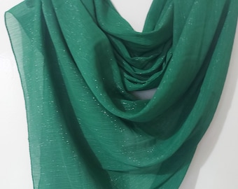 Green Sheer Transparent Shimmer Cape,Fashionable Dressy Formal Shrug,Bridesmaids Plain Colour Gift,Emerald Lightweight Long Stole/ Dupatta