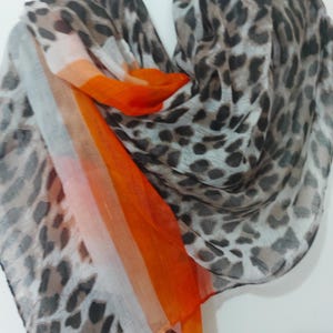 Feminine Leopard Print Scarf,Orange-White Border Lightweight Animal Print Gift Wrap,Mothers Day Chic Present For Leopard Fans,Anniversary Id