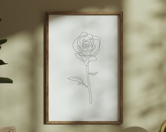 Flower Line Drawing | Rose Wall Art | Continuous Line Art | One Line Drawing | Single Line Art | Fine Line | Minimalist Wall Art | Wall Art