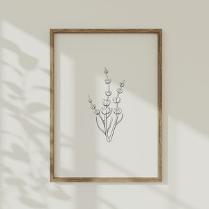 Floral Line Art | Lavendel Wandkunst | Wildblumen Print | Minimale Strichzeichnung | Line Art Poster | Neutrale Wandkunst | Einfache Wandkunst | Druck