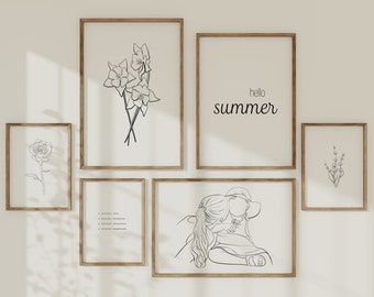 Flower Line Art Set of 6 Prints Gallery Wall Set Neutral Wall Art Botanical Prints Line Art Prints Minimalist Set of 6 Wall Art Prints Decor