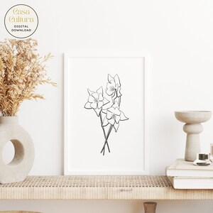 Simple Line Art Floral Above Bed Wall Art Flower Line Drawing Printable ...