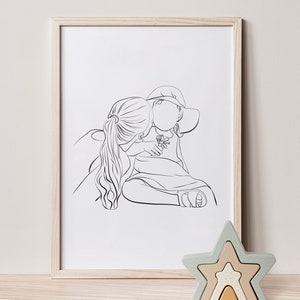 Mother Daughter Art Nursery Print Neutral Wall Art Mother&#39;s Day Gift Minimal Line Art Nursery Prints Toddler Room Decor Neutral Nursery Art