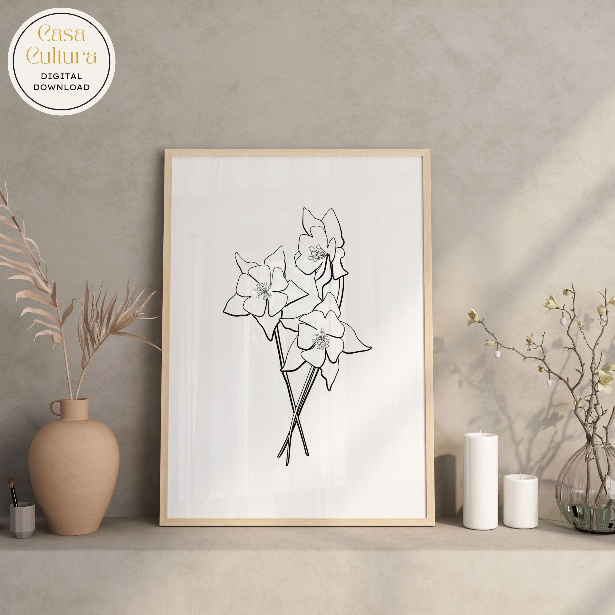 Simple Line Art Floral Above Bed Wall Art Flower Line Drawing Printable ...