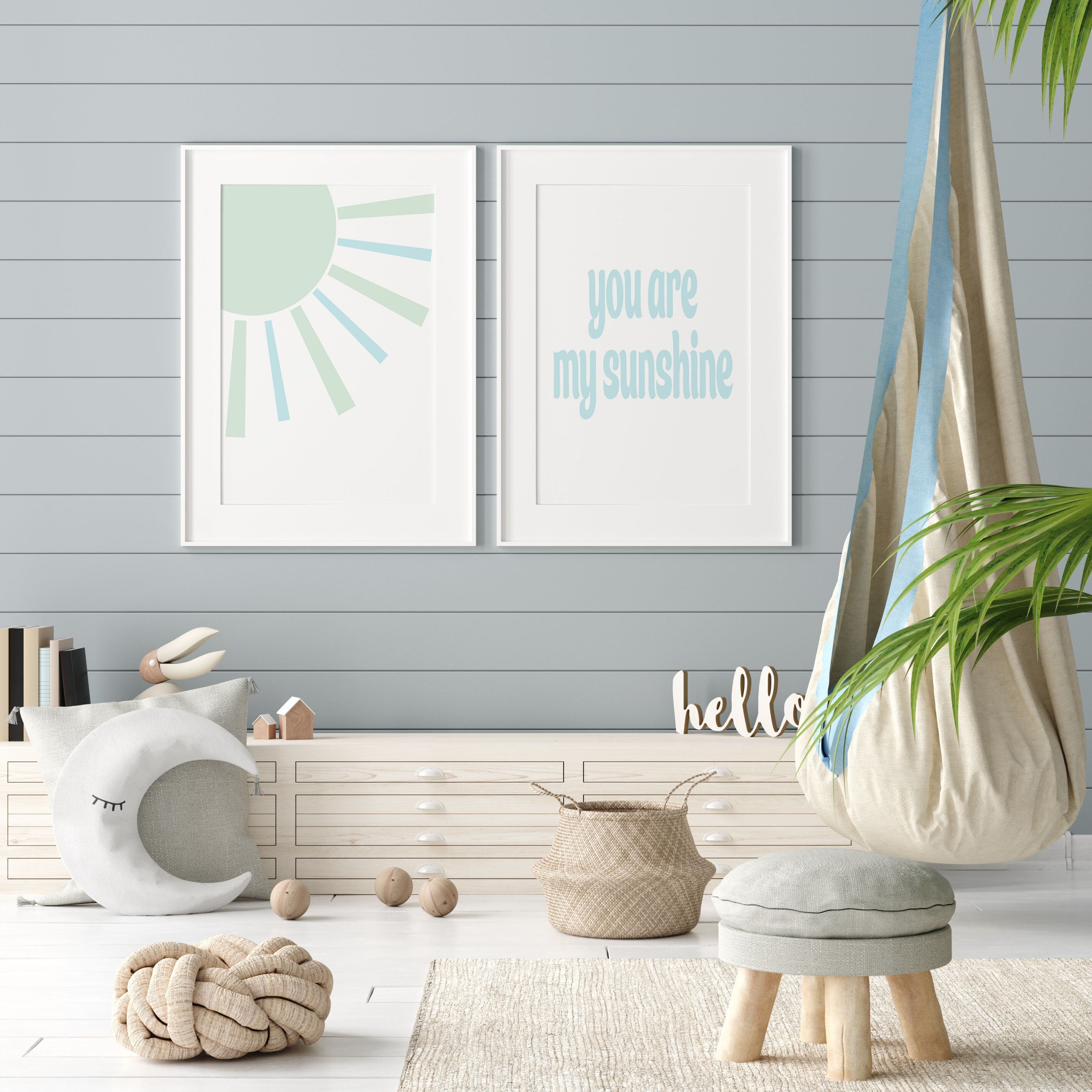 You Are My Sunshine Set of Two Prints Nursery Decor Blue and Green Art ...