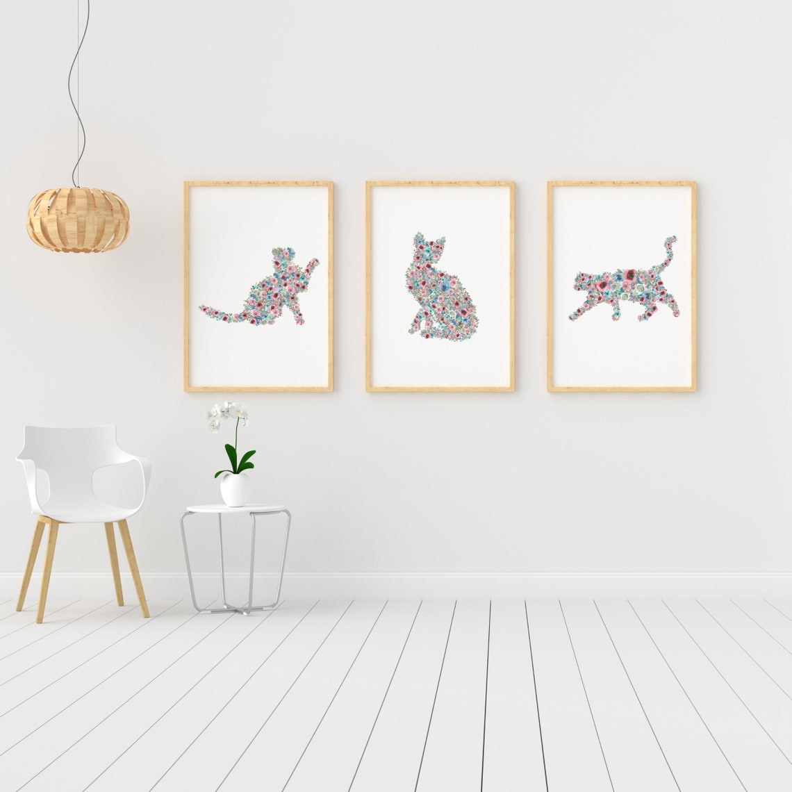Printable Floral Art Flower Cat Wall Decor Cat Poster Pet Wall Art Wall