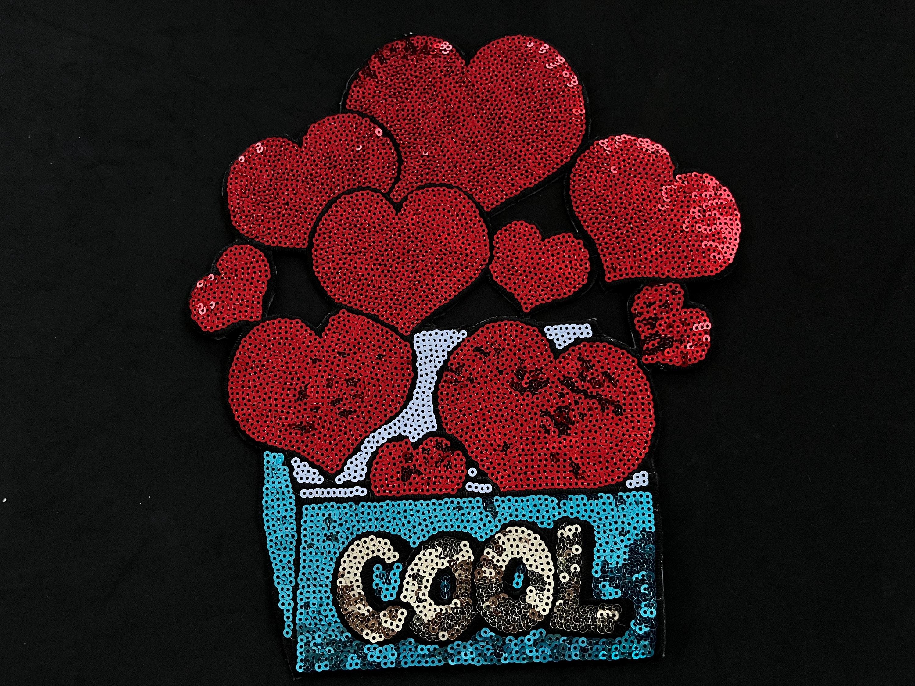 Valentine's Day Red Hearts Patch, Iron-on Sparkling Valentine's Day Patch, Wall Art Decal, Love Patch, Fashion Patch, Bridal Shower Patch