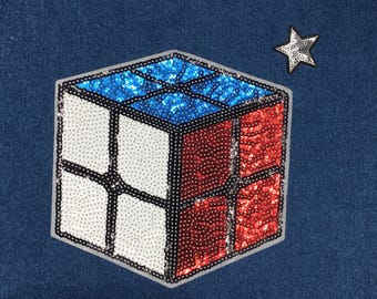 Large Rubik's cube iron-on patch, Sequin Blue Red Game Iron-on Patch,  Magic Cube patch, Popular Puzzle Patch, Christmas Gift Idea