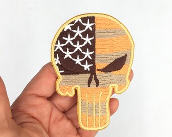 U.S Flag Scull Embroidered iron-on patch For Jacket, Jeans, Laptop Cover