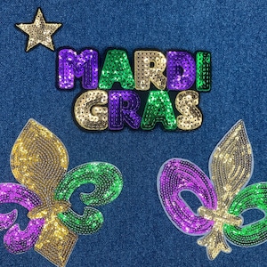 Mardi Gras FLEUR De Lis Sequin Iron-on New Orleans Royal Purple Costume Saints Patch
