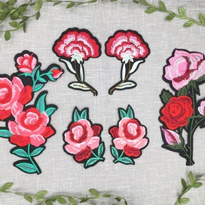 1 or 1 Pair Gorgeous Embroidered Red Pink Rose Flower Iron-on Patch For Sweatshirts, Jeans and Jacket as Mother's Day Gift & Birthday Gift