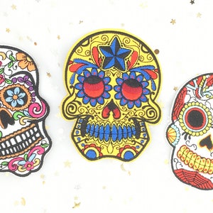 Dia De Los Muertos Patch/ Mexican Sugar Skull Embroidery Iron-on Patches Parches de Calavera Iron On Patches Three Designs