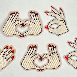 LOVE Hands Embroidery Iron On Patch, Peace Sign Patch, Valentine&#39;s Love Sign Patch,  Denim Jacket Patch, Embroidery Patch