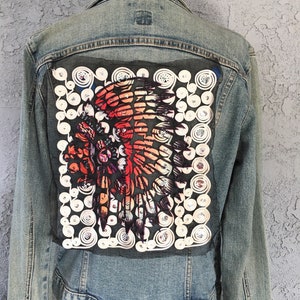 1 Printed Indian Chief Sew-on Applique patches, DIY Decorative Jacket Patch
