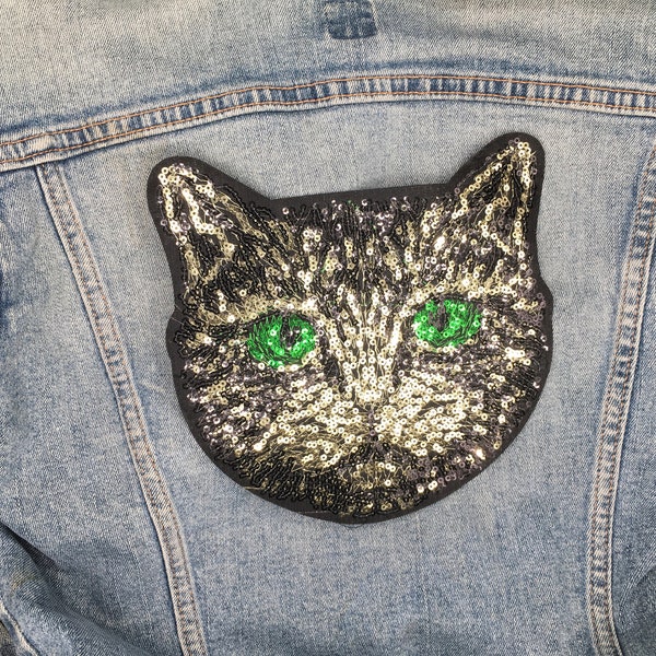 Cat Sequined Applique Patch, Paillette Sequins Cat Patch for Coat, T-Shirt, Costume Decorative Appliques Patches