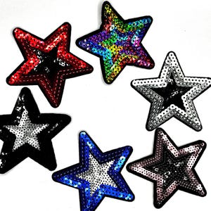 2 Pcs Sequin Christmas Stars Iron-on Patches 3&quot; Glitter Star Iron On