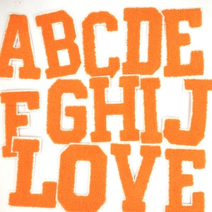 4-1/8&quot; A-Z Chenille Varsity Letters Iron-On/Sew-on Denim Jacket Patch Red, Aqua Blue, Bright Pink, Green, Tangerine Orange, Blind For Love