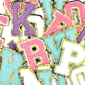 3.12" Pink White Chenille/White Personalized Iron on Letters School Banner Fonts Patch