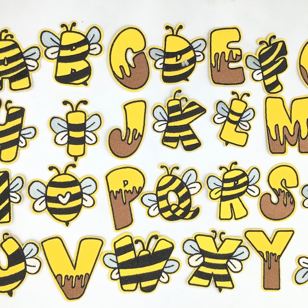 Cute Bee & Letters Black/Yellow  Patches For Children Clothing Hats Shoes Backpack