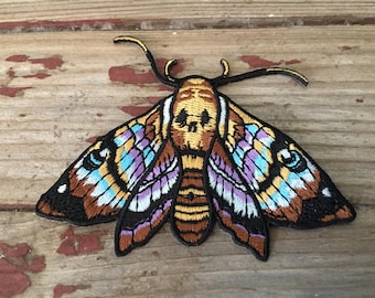 Dark Skull Deaths Head Moth Gothic Witchy  Butterfly Embroidery Iron-On Patch