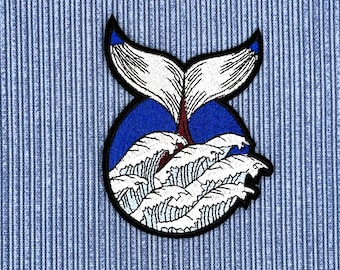 Blue Whale's Tail Patch, Blue Ocean Embroidery Patch, Blue Whale iron on patch, embroidered patch, funny patch, aesthetic patch