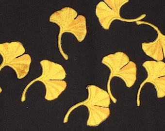 2  Yellow Ginkgo Fall Leaf Iron-on DIY Embroidered Autumn Leaf Patch, Plant Applique
