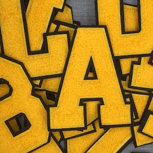 4-1/8&quot; Large Gold Letter Iron-On Chenille Patch For Denim Jacket Letter Iron-On Patch For Pickleball T-shirt