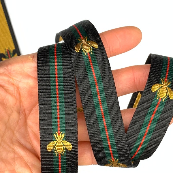 1,3,5 Yards Christmas Ribbon, 3/4" Gold Bee Festive Grosgrain ribbon, Black Hair Ribbon, Gold Bee Choker Ribbon