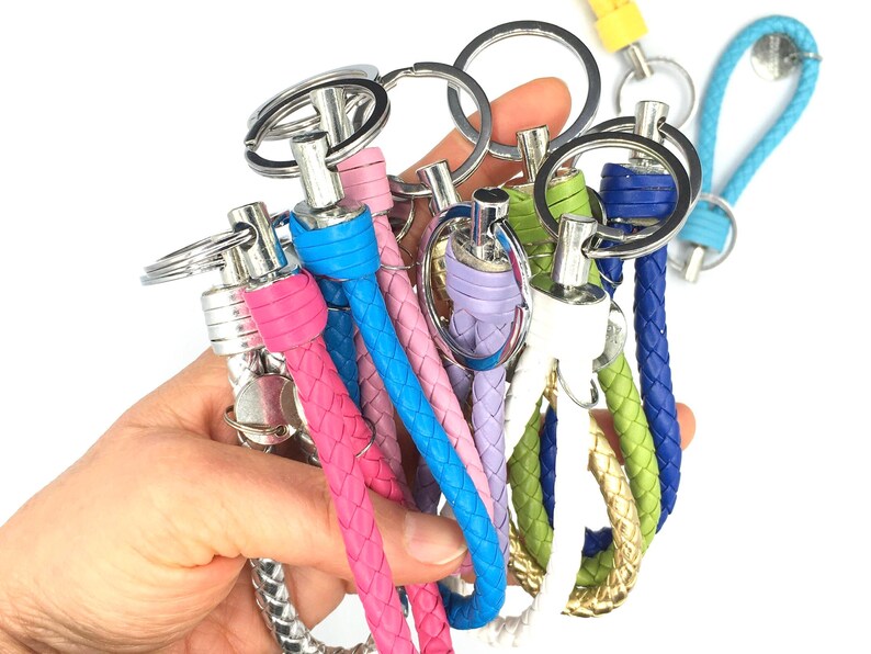 Faux Leather Colorful Strap Braided Keyring Keychain Fob DIY Car Key ...
