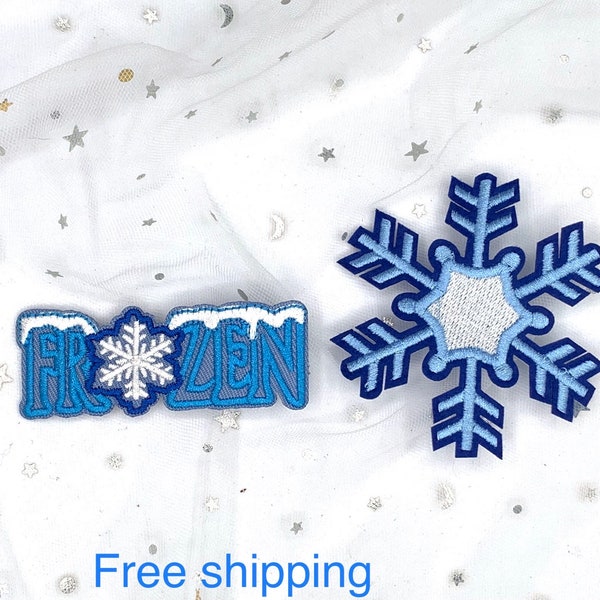 Blue Frozen White Snowflakes Iron-on Applique Patch - Free Shipping from USA